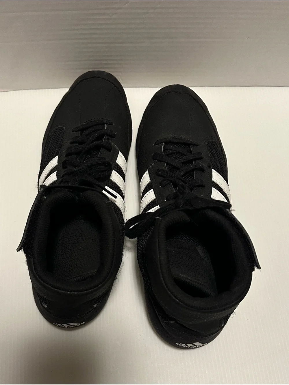 Adidas HVC II High Top Wrestling Shoes Size 10.5 Black Three Stripes Mat Combat